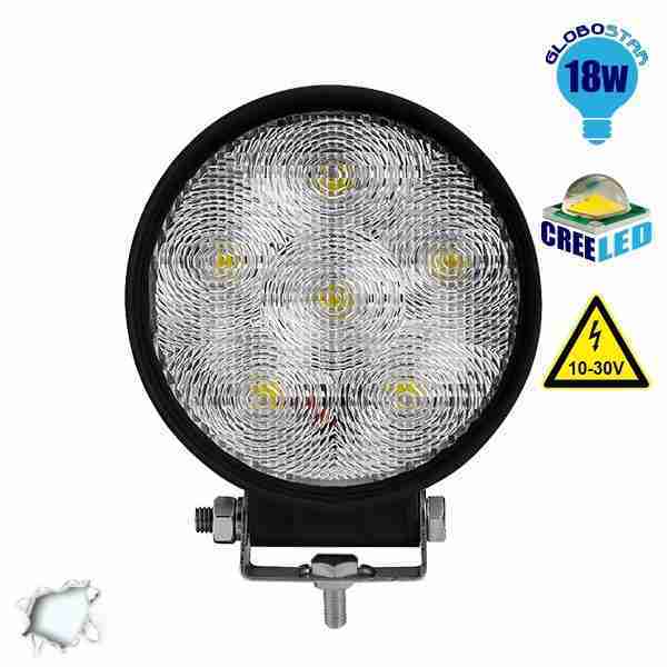 Προβολέας LED Εργασίας Round 18 Watt 10-30v Ψυχρό Λευκό GloboStar 29991