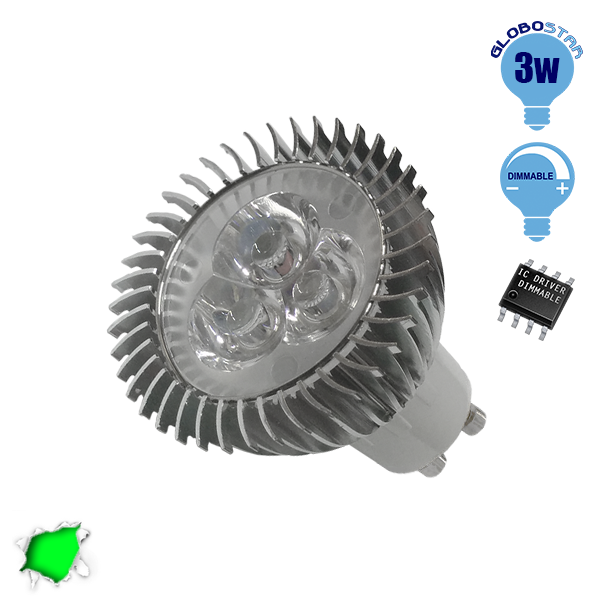 LED Spot GU10 3x1 Watt Πράσινο Dimmable GloboStar 88955