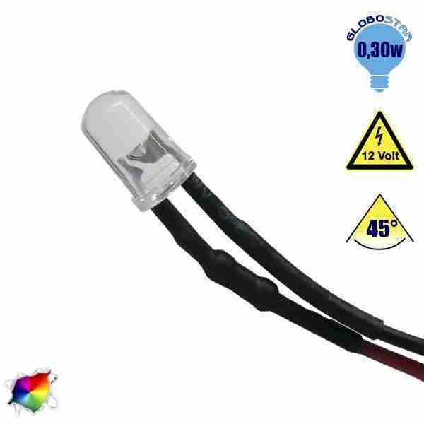 LED 5mm 45 Μοίρες με Καλώδιο 20cm 12 Volt RGB GloboStar 33372