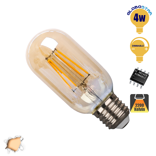 Γλόμπος LED Edison Filament Retro Μελί E27 4 Watt Τ45 Θερμό Dimmable GlbooStar 44019