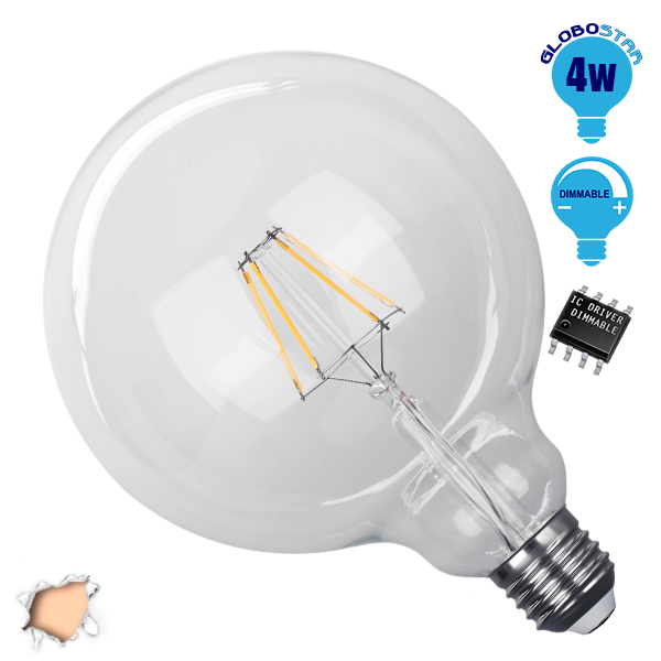 Γλόμπος LED Edison Filament Retro E27 4 Watt G125 Θερμό Dimmable GloboStar 44016