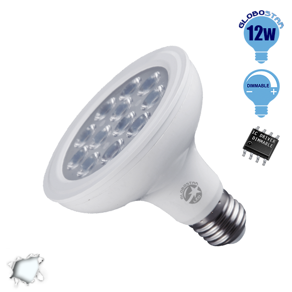 Λαμπτήρας LED E27 PAR30 36 Μοίρες 12 Watt 230v Ψυχρό Dimmable GloboStar 01775
