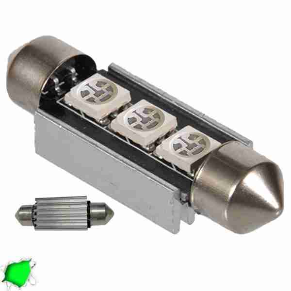 Σωληνωτός LED 39mm Can Bus με 3 SMD Πράσινο GloboStar 51652