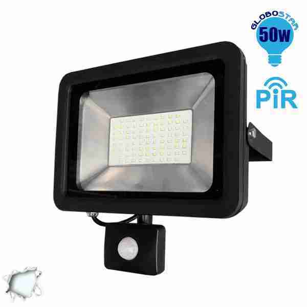 Προβολέας LED Slim Pad 50 Watt 230v Ψυχρό με Αισθητήρα GloboStar 11128