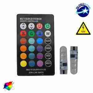 Σετ 2 Τεμάχια T10 6 SMD 5050 RGB με Ασύρματο Χειριστήριο GloboStar 54345