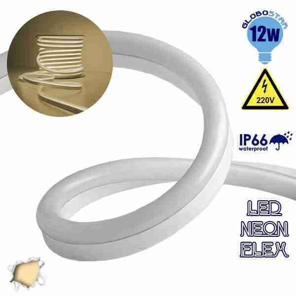 LED NEON FLEX 230 Volt Θερμό Λευκό IP66 Dimmable GloboStar 22502