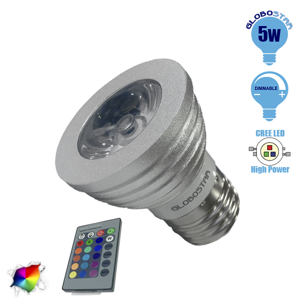 Σποτάκι LED E27 5 Watt RGB 220V με Ασύρματο Χειριστήριο GloboStar 47722