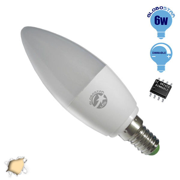 Κεράκι LED E14 6 Watt Milky Θερμό Λευκό Dimmable GloboStar 77458