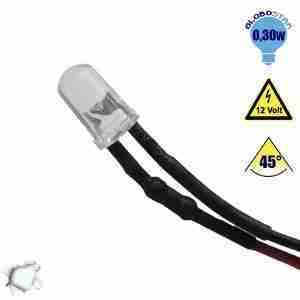 LED 5mm 45 Μοίρες με Καλώδιο 20cm 12 Volt Ψυχρό Λευκό GloboStar 33369