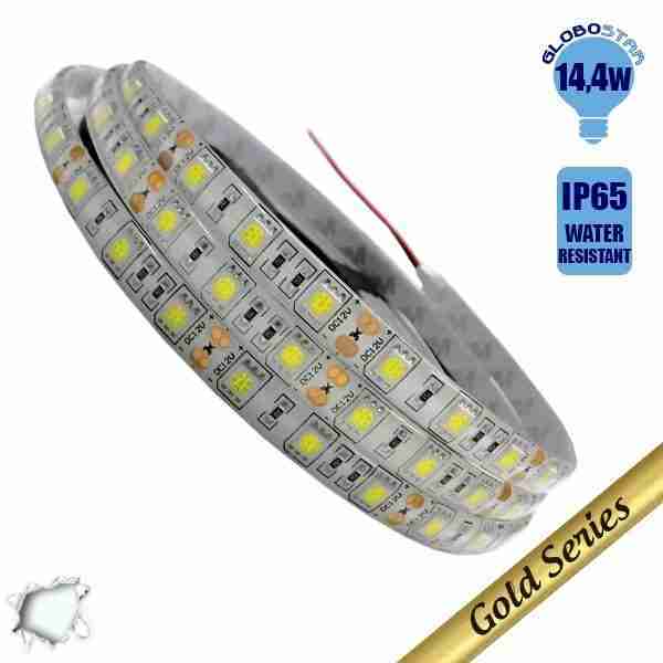 Ταινία LED 14.4 Watt 12 Volt Ψυχρό Λευκό IP65 Αδιάβροχη GloboStar 16250