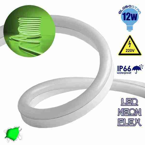 LED NEON FLEX 230 Volt Πράσινο IP66 Dimmable GloboStar 22504