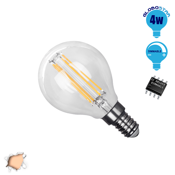 Γλομπάκι LED Edison Filament Retro E14 4 Watt g45 Θερμό Dimmable GloboStar 44006