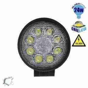 Προβολέας LED Εργασίας Round 24 Watt 10-30v Ψυχρό Λευκό GloboStar 29999