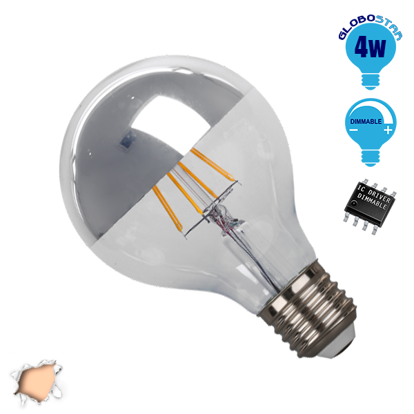 Γλόμπος LED Edison Filament Retro Ανεστραμμένου Καθρέπτου Ασημί  E27 4 Watt G80 Θερμό Dimmable GloboStar 44015