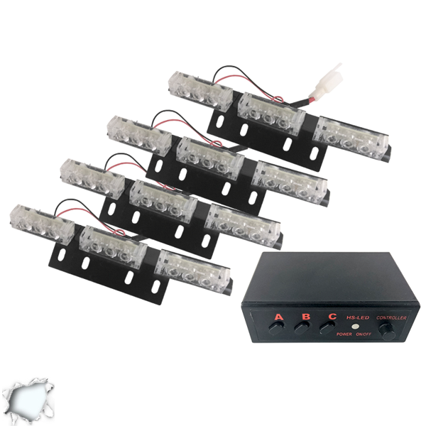 Φώτα Οδικής Βοήθειας LED 4 x 3 12-24 Volt DC Strobo Άσπρο Εξωτερικά GloboStar 17941