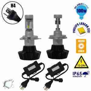 LED HID KIT H4 Extreme Version Philips Luxeon Zes Chip 100 Watt 16000 Lumens DC 12-24 Volt 6000k GloboStar 98702