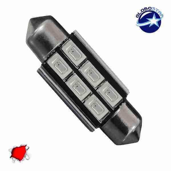 Σωληνωτός LED 39mm Can Bus με 6 SMD 5630 Κόκκινο GloboStar 40161