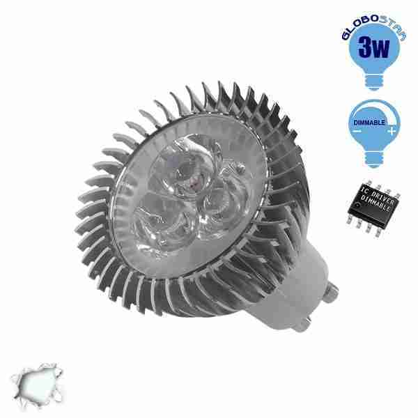 LED Spot GU10 3x1 Watt Ψυχρό Λευκό Dimmable GloboStar 77397