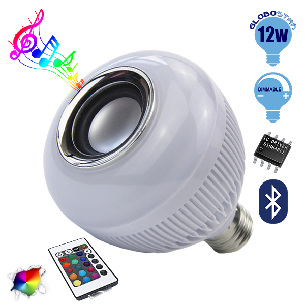 Λάμπα E27 12 Watt Bluetooth με Ηχείο και Ασύρματο Χειριστήριο RGBW GloboStar 06631