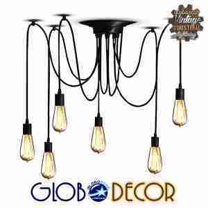 Vintage Φωτιστικό Οροφής Πολύφωτο Μαύρο Πλέγμα GloboStar CABLE 01172