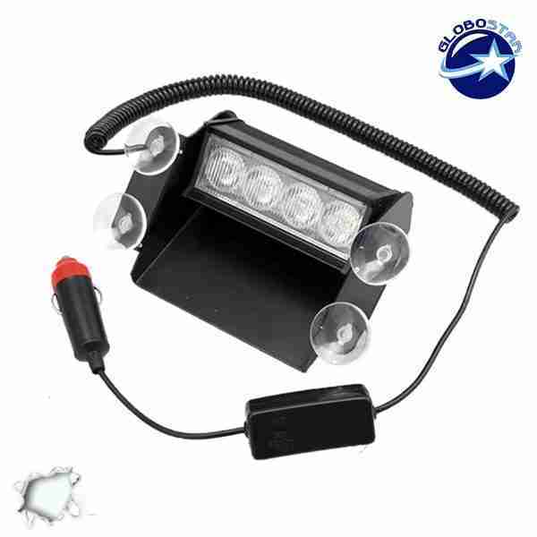Φώτα Ασφαλείας 4 LED 12-24 Volt Λευκό για Παρμπρίζ με Βεντούζα GloboStar 40140
