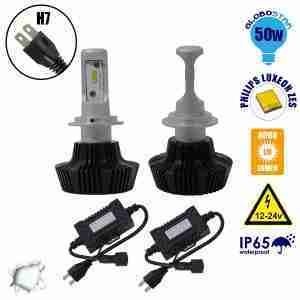 LED HID KIT H7 Extreme Version Philips Luxeon Zes Chip 50 Watt 8000 Lumens DC 12-24 Volt 6000k GloboStar 98703