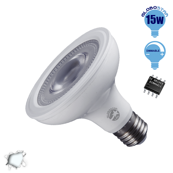Λαμπτήρας LED E27 PAR30 12 Μοίρες 15 Watt 230v Ψυχρό Dimmable GloboStar 01781