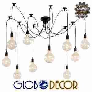 Vintage Φωτιστικό Οροφής Πολύφωτο Μαύρο Πλέγμα GloboStar WIRED 01173