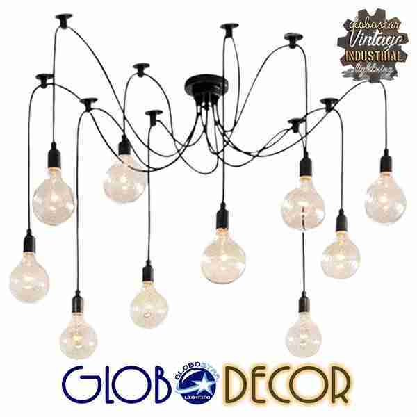 Vintage Φωτιστικό Οροφής Πολύφωτο Μαύρο Πλέγμα GloboStar WIRED 01173
