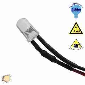 LED 5mm 45 Μοίρες με Καλώδιο 20cm 12 Volt Θερμό Λευκό GloboStar 33368