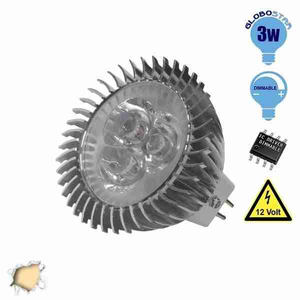 LED Spot MR16 3x1 Watt 12 Volt Θερμό Λευκό GloboStar 63150