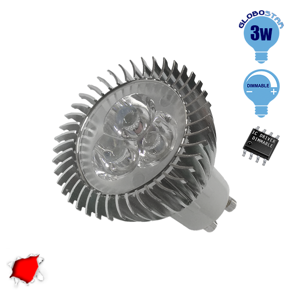 LED Spot GU10 3x1 Watt Κόκκινο Dimmable GloboStar 88954