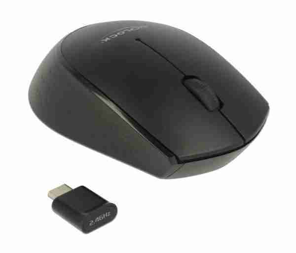 DELOCK Wireless mini Mouse, Οπτικό, USB Type-C receiver, 3-button, μαύρο