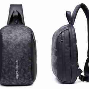 ARCTIC HUNTER Τσάντα Crossbody XB-00081-BK, USB, αδιάβροχη, μαύρη-grid