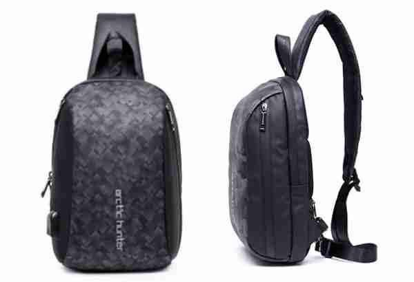 ARCTIC HUNTER Τσάντα Crossbody XB-00081-BK, USB, αδιάβροχη, μαύρη-grid