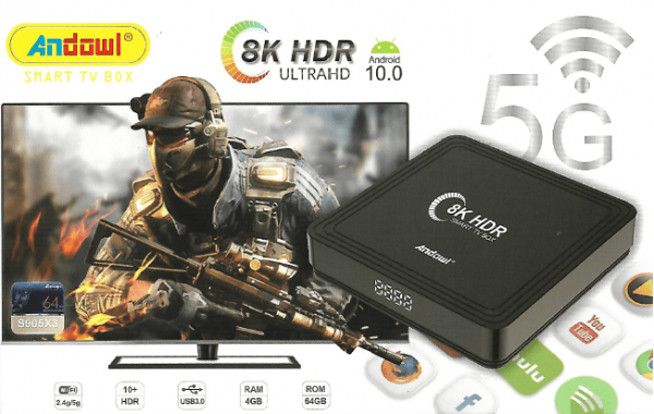 TV BOX ANDOWL Q8K ULTRA HD 8K 4G+64G ANDROID 10.0 RK3318 Quad-Core Cortex-A53