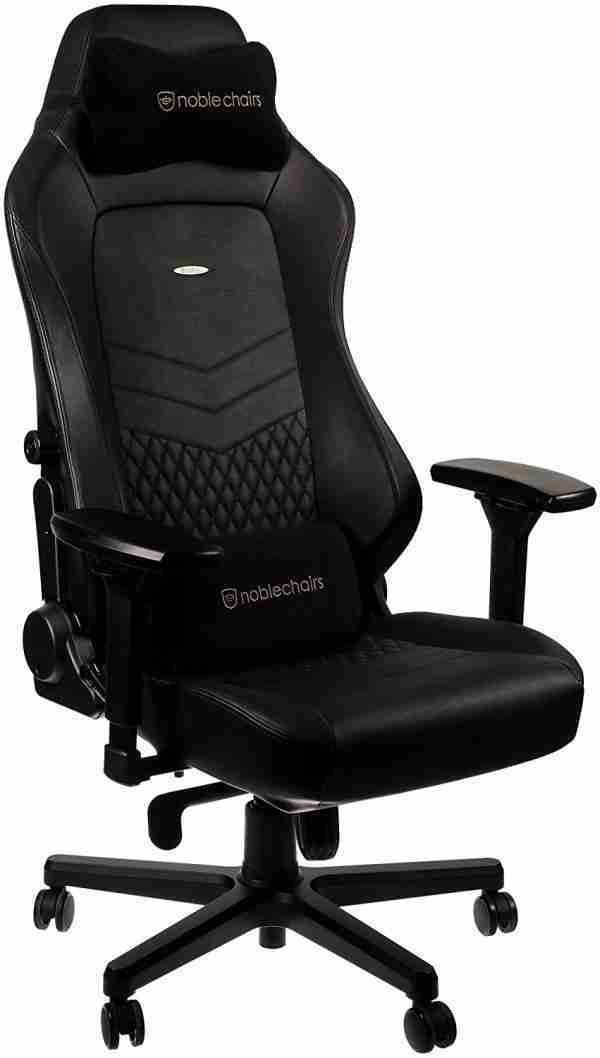 noblechairs HERO Pure Leather Gaming Chair - cold foam, steel armrests,  60mm casters, 150kg - black
