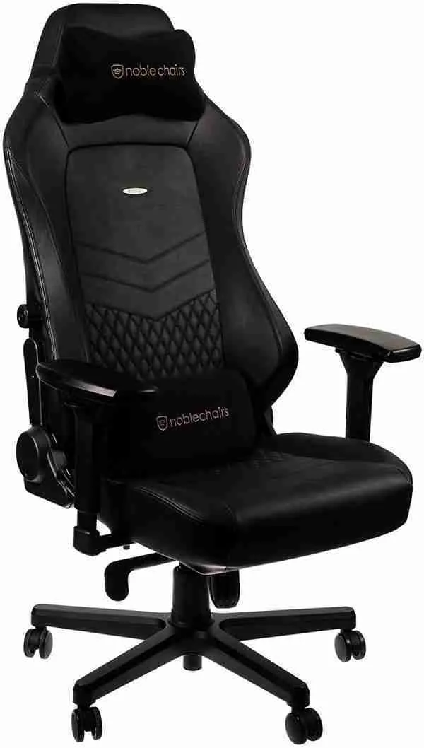 noblechairs HERO Pure Leather Gaming Chair - cold foam, steel armrests,  60mm casters, 150kg - black