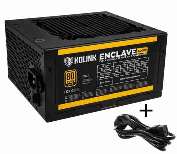 Kolink Enclave 80 PLUS Gold PSU modular 600 Watt PC Power Supply - With Cable