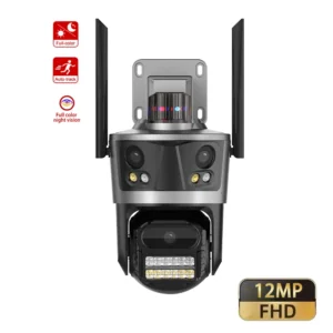 Icsee 4-Lens Outdoor WiFi Camera με 4 φακούς και πανοραμική θέα 360 μοιρών.