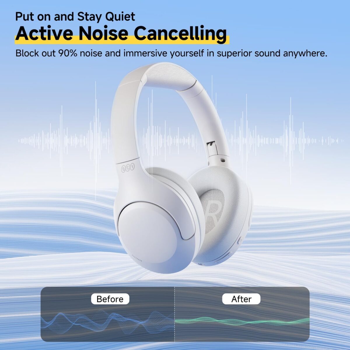 QCY H3 Lite Headset White – ANC Noise Canceling 40mm drivers 68ms latency – 60h battery