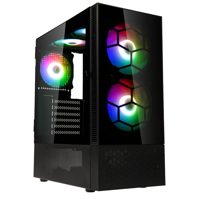 Kolink Observatory MX Glass ARGB Midi Tower Case – Black (with 5 ARGB fans – 2x140mm & 3x120mm)