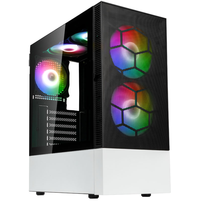 Kolink Observatory MX Mesh ARGB Midi Tower Case – Black/White (with 5 ARGB fans – 2x140mm & 3x120mm)