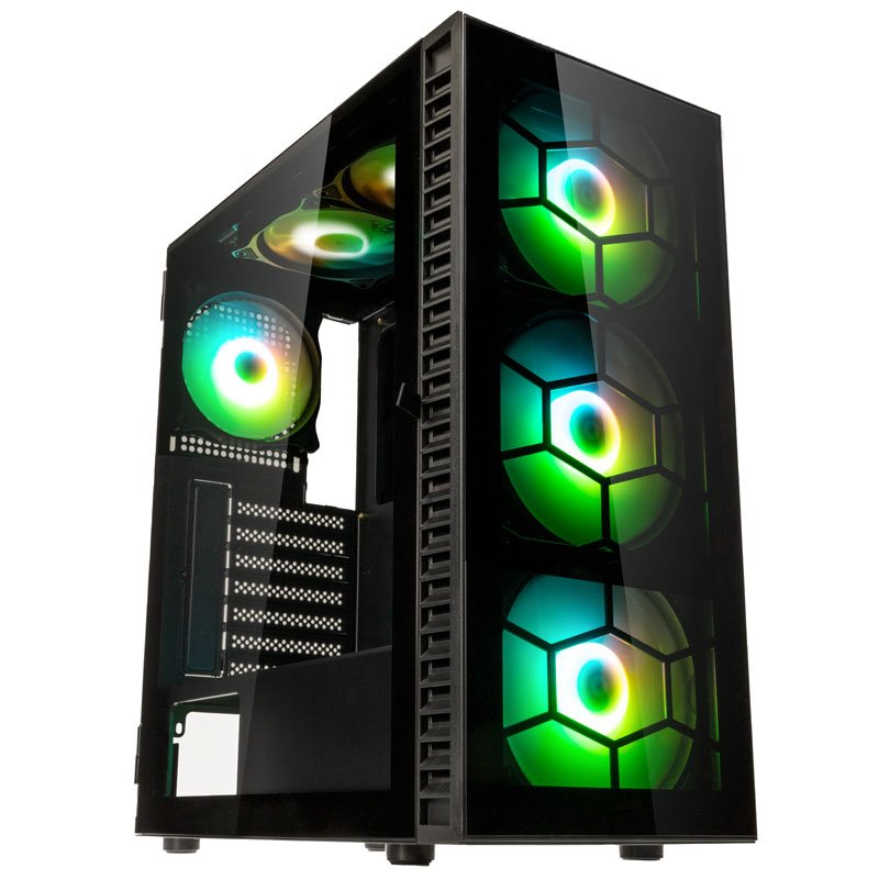Kolink Observatory HF Plus Glass ARGB PWM Midi Tower Case Black with 6 ARGB PWM Fans (5x140mm 1×120)