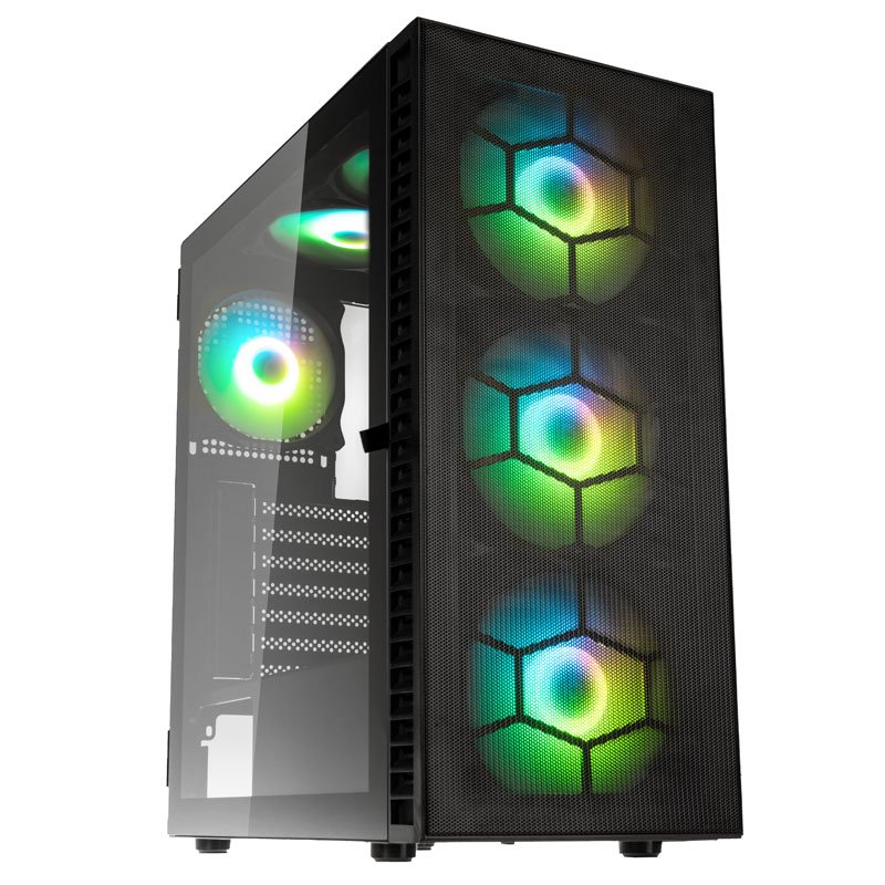 Kolink Observatory HF Plus Mesh ARGB PWM Midi Tower Case Black with 6x ARGB PWM Fans (5x140mm 1×120)