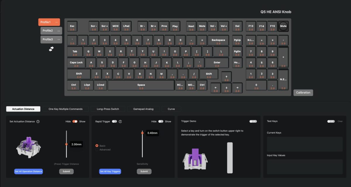 Keychron Q5 HE (Q5H-M1) QMK Wireless Custom Hall Effect Keyboard Purple Switch 96% US Layout