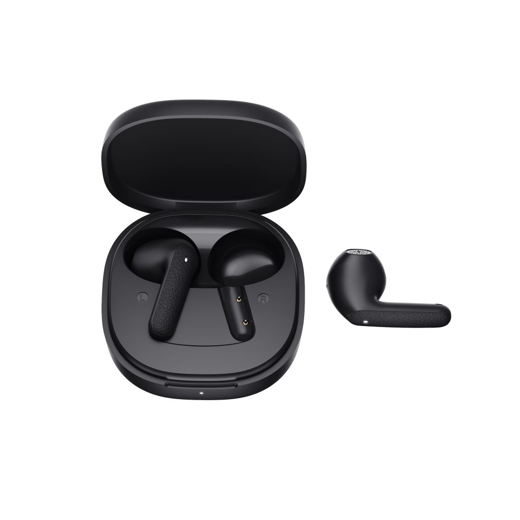 QCY Air Dark Grey Semi-Ear TWS Earbuds, quad Mic ENC multi-point connection, leather grain case 4 εξαιρετικά ελαφρύ σχεδιασμό. Χάρη στον δυναμικό οδηγό 13 mm